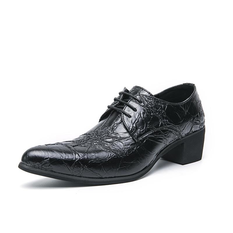 Men's Large Size Dress Business Casual Shoes Retro Lace-up Pointed Leather Shoes High Heels Cuban Shoes Heightening Men's Shoes