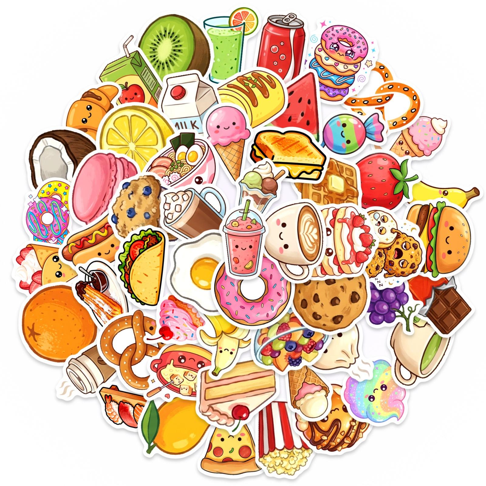 

50 Cute Food Graffiti Stickers Waterproof Cartoon Decorative Car Notebook Luggage Stickers