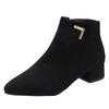 Fashion Classic Medium Heel Pu Suede Ankle Boots Women 2025 Autumn Metal Decoration Pointed Toe Chelsea Boots Botas Para Mujer Size35-42