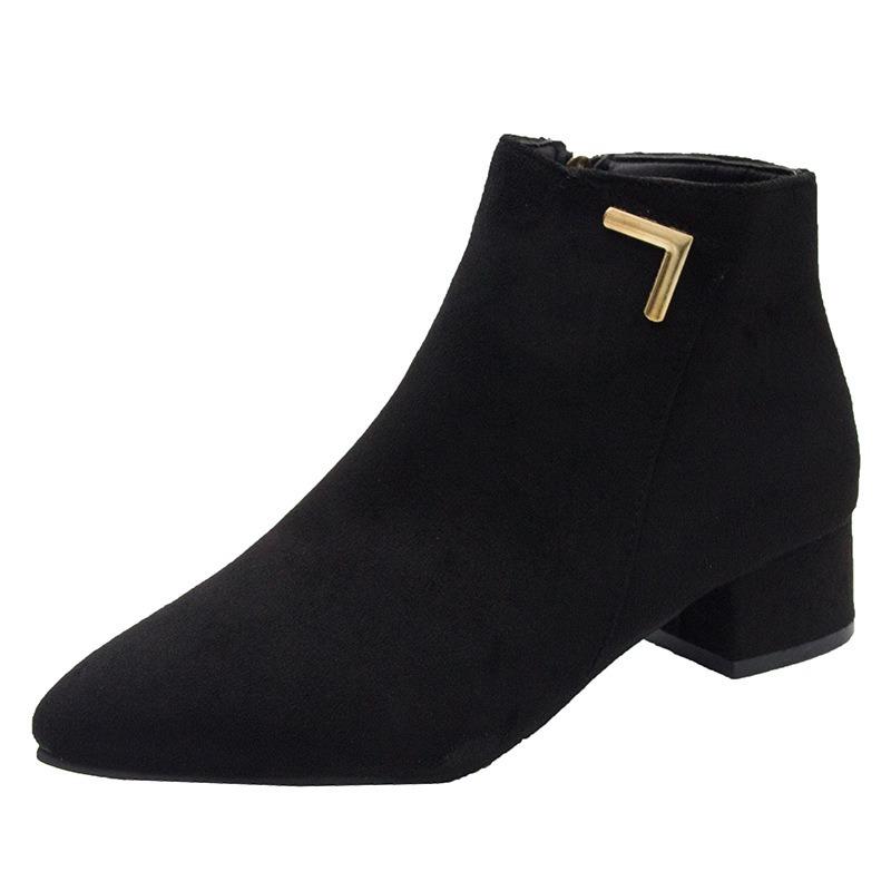 

Classic Medium Heel Pu Suede Ankle Boots Women Autumn Metal Decoration Pointed Toe Chelsea Boots Botas Para Mujer Size35-42 35