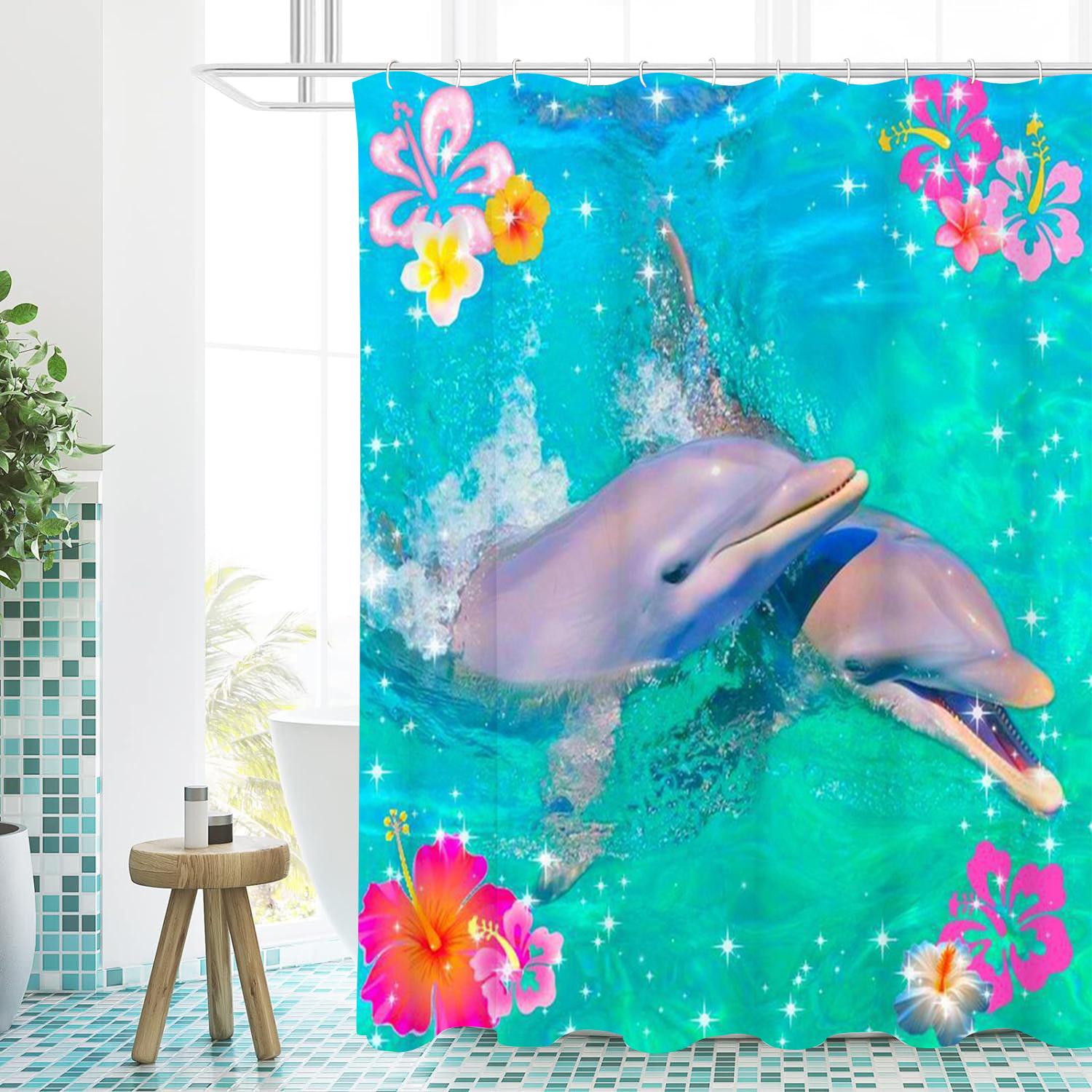 

Sea World Dolphin Bathing Curtain Bathroom Shower Curtain Waterproof With 12 Hooks Home Deco Free Ship W60H190(CM)-1 Pcs