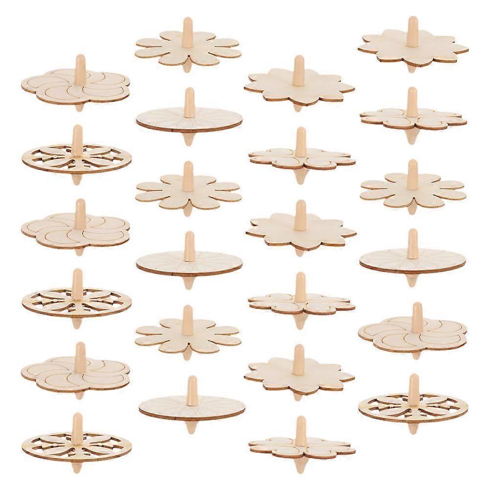 24Pcs Portable Gyro Toy Funny Kids Gyro DIY Wooden Gyro Unfinished Wood Gyro Painting Gyro