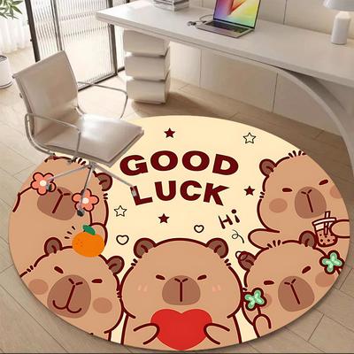 1PC Bear Luck Office Round Area Rug, Mat Suitable ForOffice, Under Office Chairs Bedroom Living Room Home Decor, Room Deco
