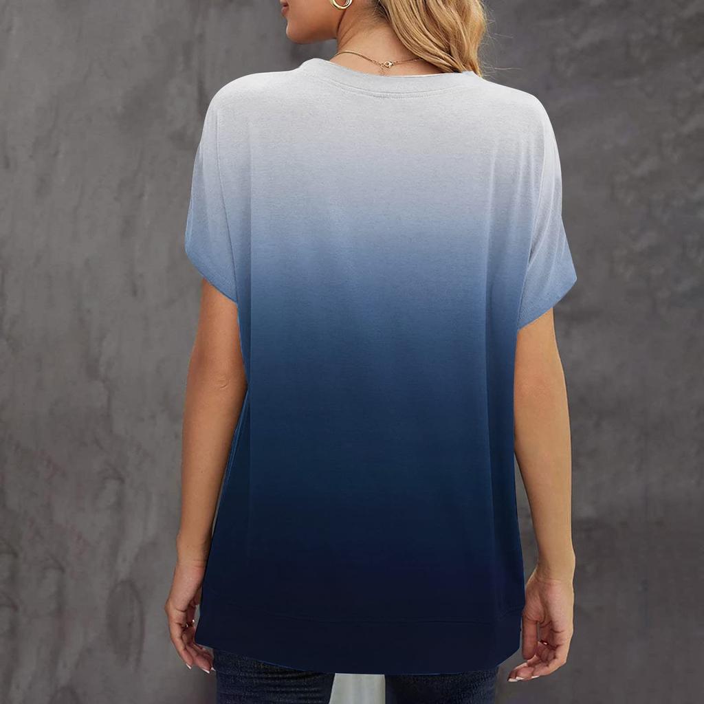 Women's Summer Gradient Printed Short Sleeve Round Neck Pullover T-shirt Top