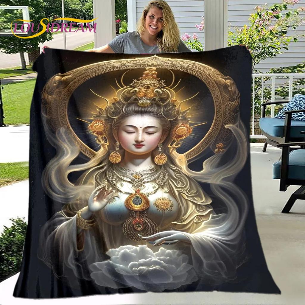 Manta 3D Sakyamuni Buddha Guanyin Bodhisattva budismo fe religión manta suave para el hogar orar dormitorio camas funda de sofá