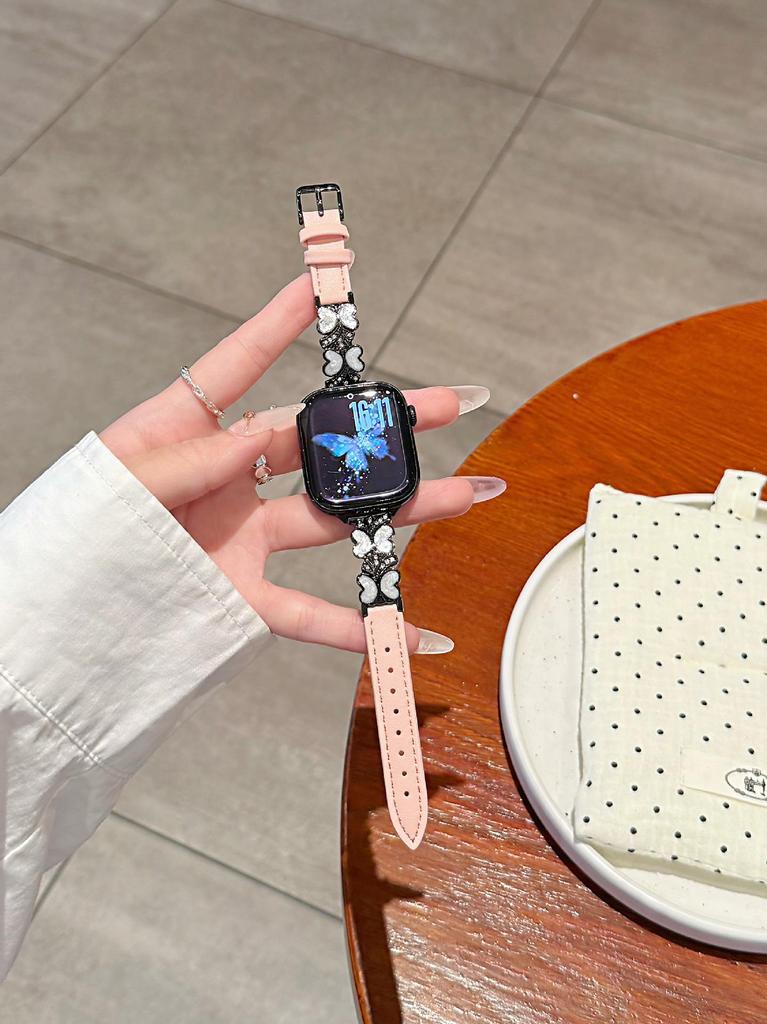 Enamel Butterfly Leather Strap for Apple Watch Series 2-10