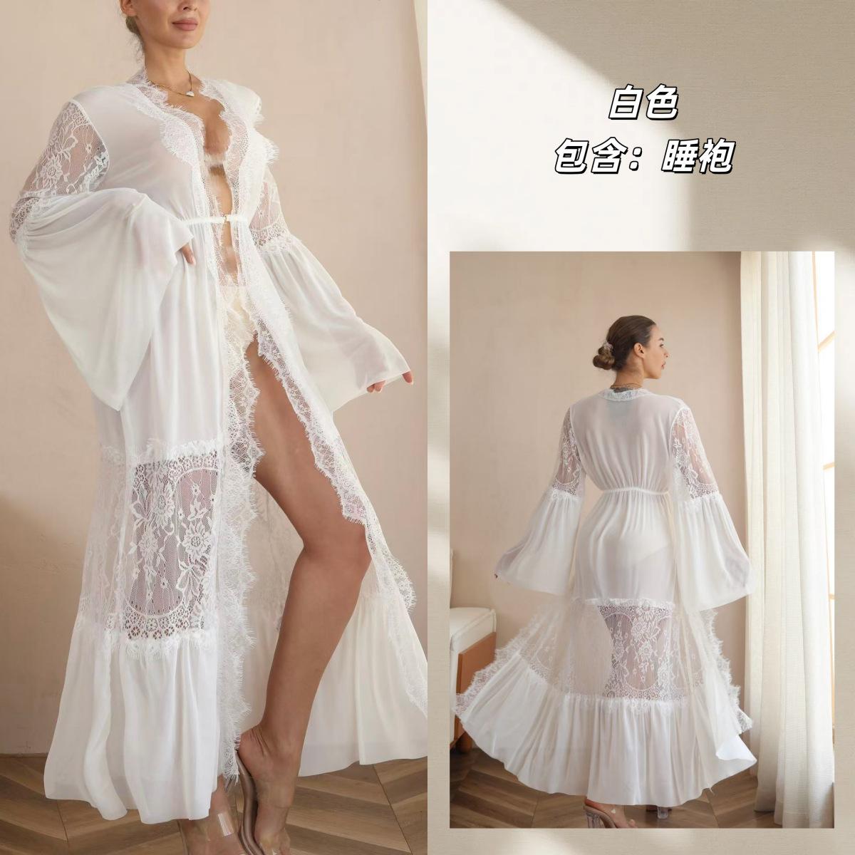 

Seaside Vacation Beach Dress V-Neck High-Waisted Long Dress Slim White Black Hollow Lace Dress S белый