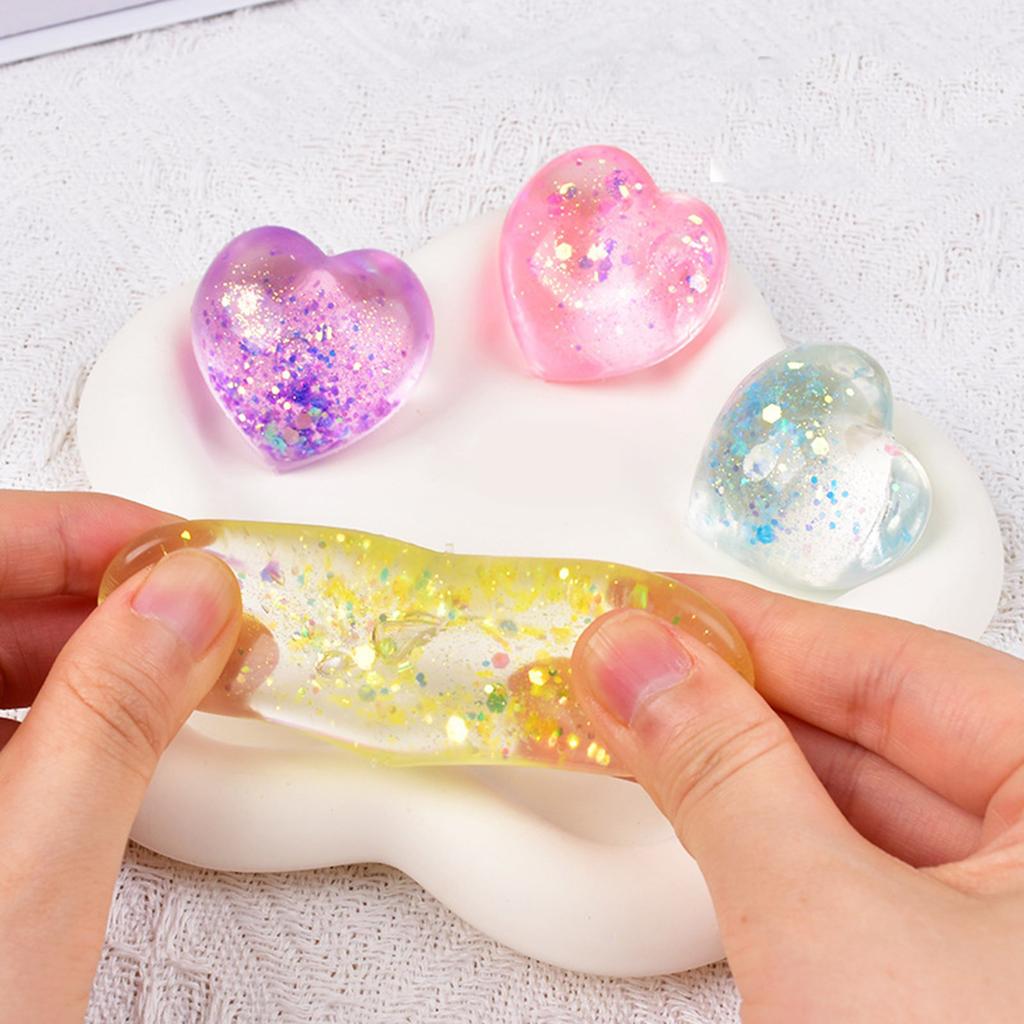 Stretchy Glitters Love Heart Squeeze Toy Soft Pinch and Vent Toy Party Favor Stress Release Toy for Office Kids Relaxing
