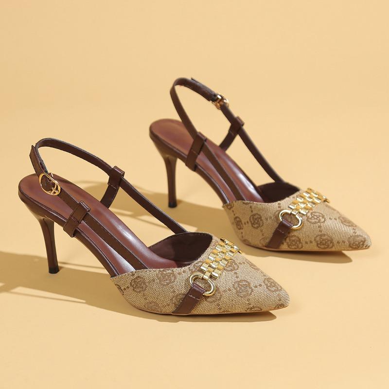 

Ladies New Summer Fashion Mules Flower Ladies Sandals Daily Comfortable Party Metal Decoration High Heels Student Sandals Female 34