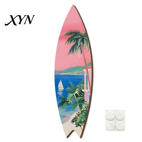 Wooden Surfboard Sign Hawaiian Wall Art, Tropical Beach Decor Sign, Summer Aloha Theme Hanging Plaque Durable for Living Room Kids Room, Coastal Ocean