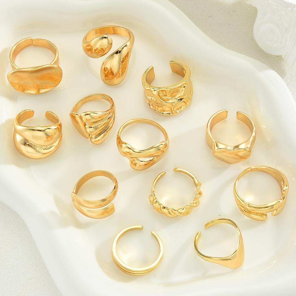 iF ME 12Pcs Gold Color Lava Texture Ring Set For Women Chunky Statement Irregular Heart Teardrop Stackable Rings Minimalist Jewelry