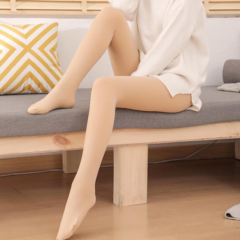 Tunna strumpbyxor med fleecefoder för barbent - Varma, elastiska helkropps-leggings för dam för höst och vinter