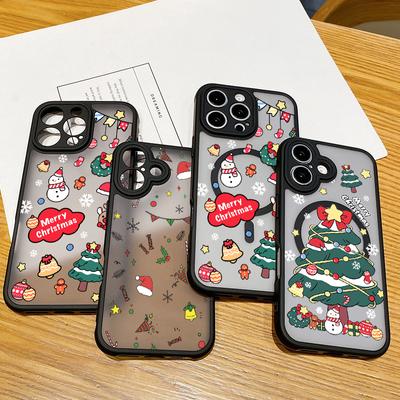 Für Magsafe Magnetic Clear Hard Shell für iPhone 16 Plus 15 14 13 12 Pro Max 11 Weihnachtsmuster Stoßfeste weiche Kanten Objektivschutzabdeckung