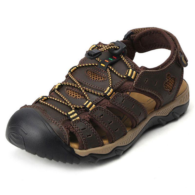 Mens Hiking Adventurous Sandals With Closed Toe And Adjustable Shoelace For Outdoor Activities
