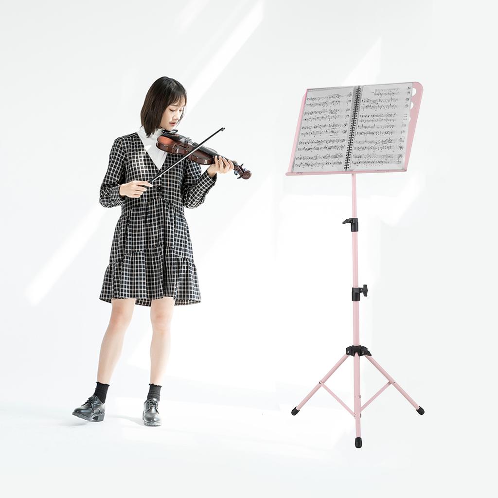 Portable Metal Music Stand Detachable Musical Instruments for Piano Violin Guitar Sheet Music Pink