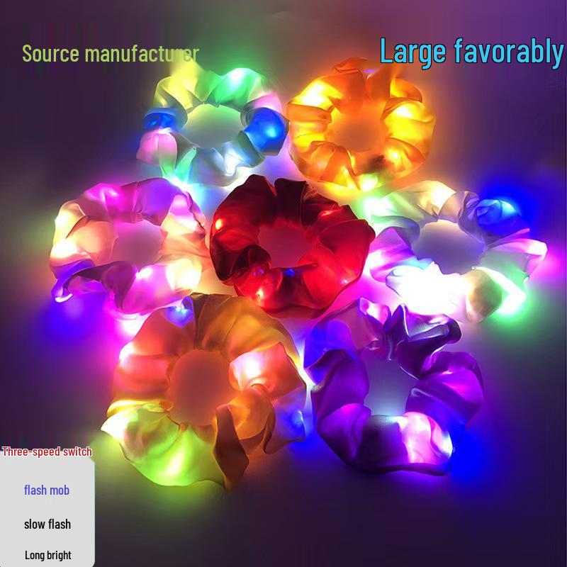 LED Luminous Hair Tie: Three-Speed Shining Color Large Intestine Hair Band for Nightclubs - European & American Style Hair Accessory.