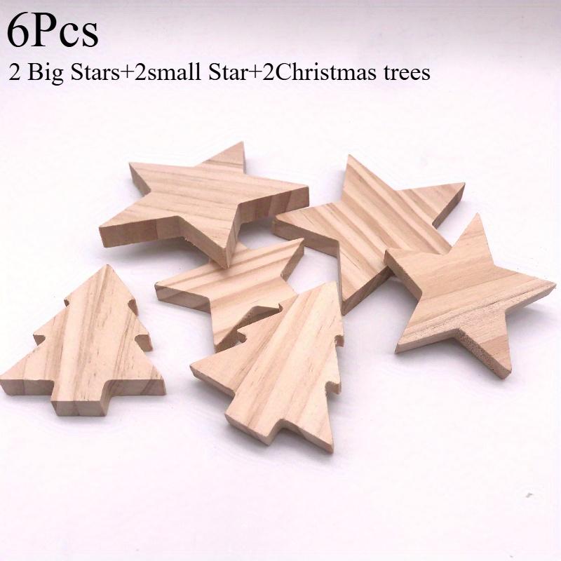 6-24pcs Solid Wood Christmas Tree Star Ornaments Christmas Decor 3D Wood Texture Craft Ornament Home Table Xmas Decorations 2025
