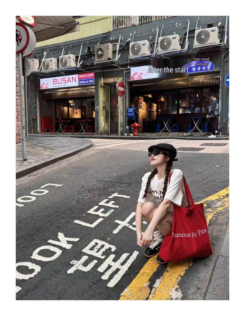 2024 Red Letter Canvas Tote: Stylish Single Shoulder Bag for Students, Commuters & Casual Use