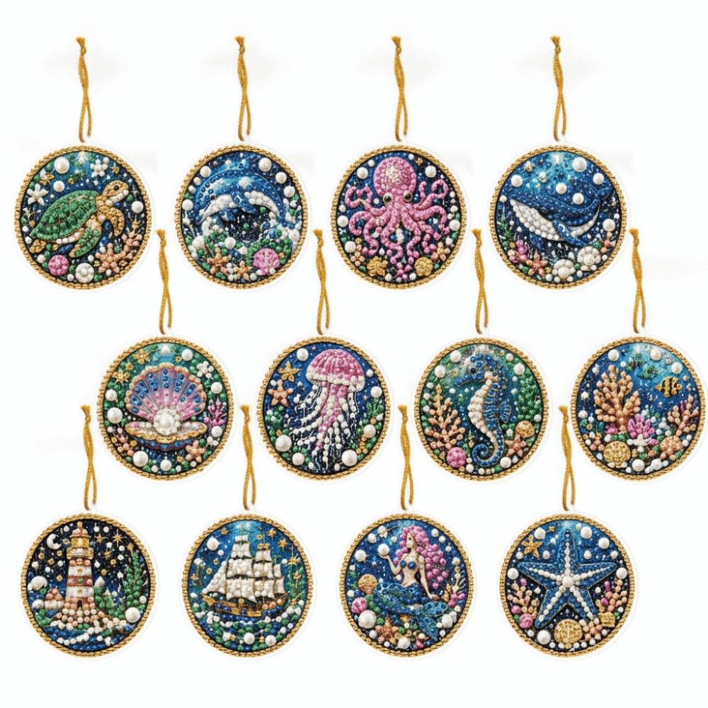 12pcs Christmas Hanging Ornaments Acrylic Board Rhinestone Decoration Set Fireplace Wreath