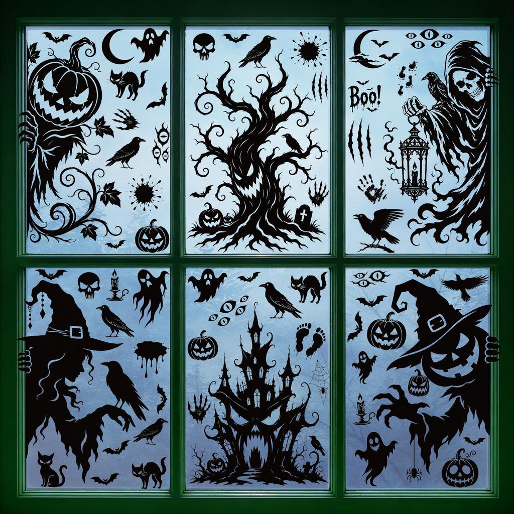 Halloween sticker black horror atmosphere death glass sticker mall window scene arrangement bat static sticker