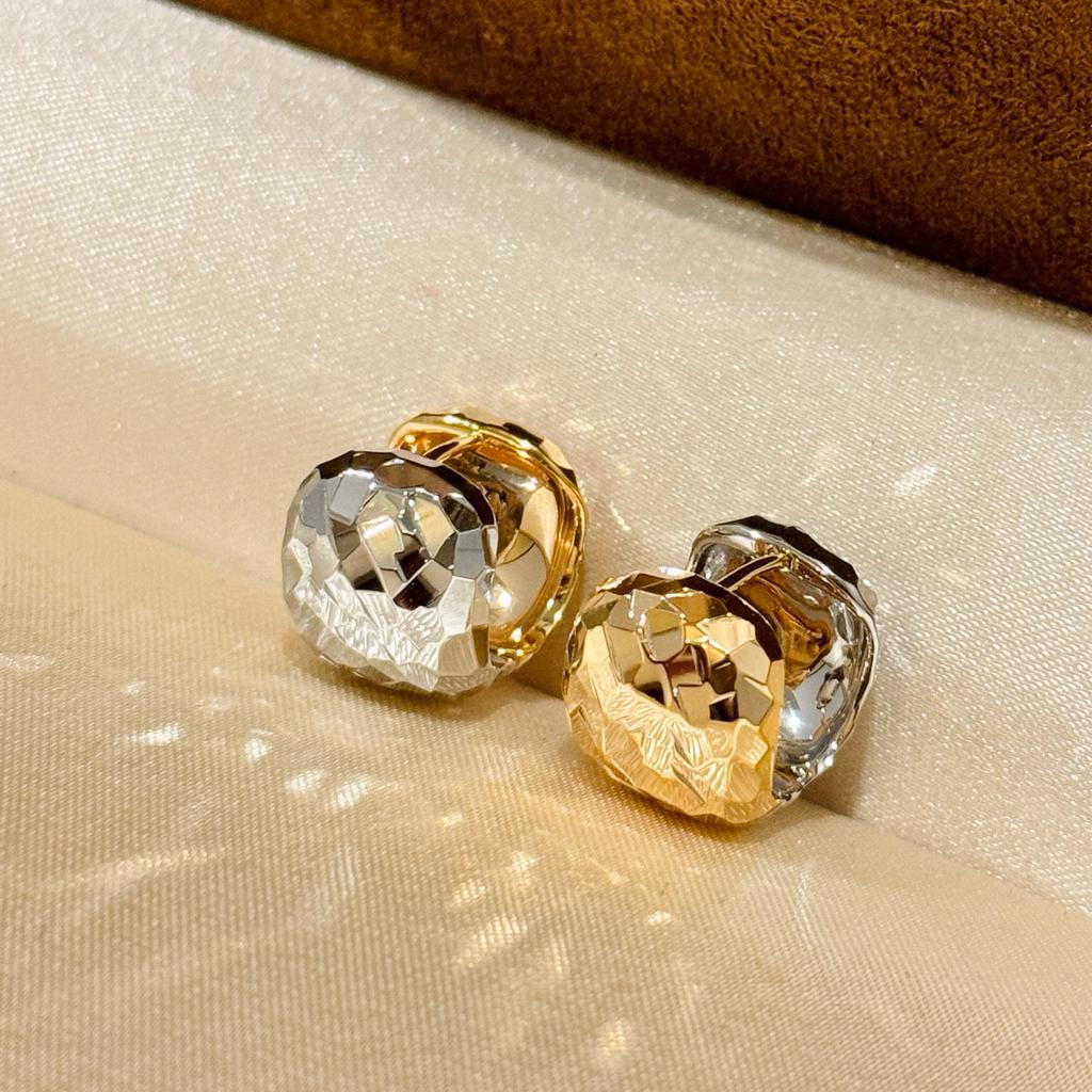 New Vintage 100% Pure 925 Sterling Silver Earrings Geometric Round Ball Wrinkled Double Color Ear Stud For Women Luxury Jewelry