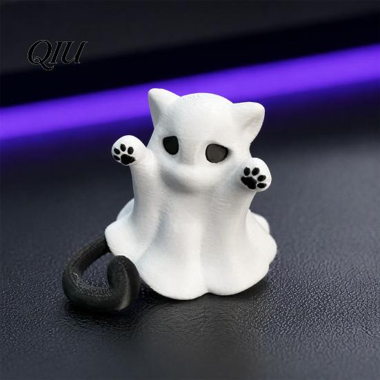Integrierte Formung Katzenornament Geistfigur, 3D-gedrucktes dekoratives Ornament, Glatte Oberfläche Gruselige Skulptur Mini-Schreibtischdekoration Halloween
