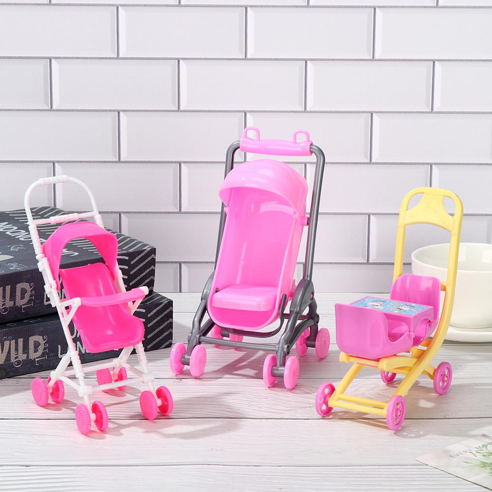 Miniature Baby Stroller For Dolls Accessories Dollhouse Furniture Plastic Mini Dining Chair Infant Carts Girls Pretend Toys