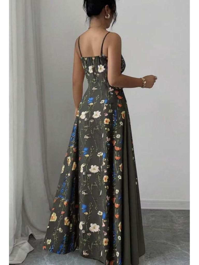 2026 European & American Summer Fashion Spaghetti Strap Print Dress