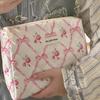 Cute Bow Flower Quilting Cotton Makeup Bag Women Zipper Cosmetic Organizer Female Cloth Handbag Portable Toiletry Case for Girls