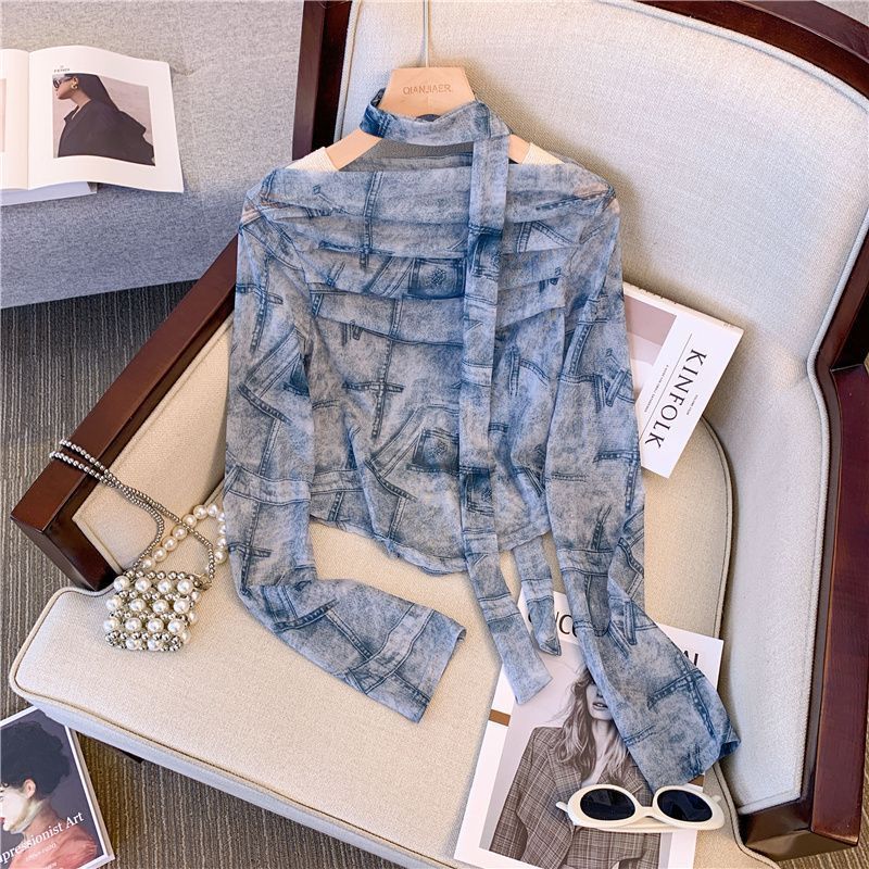 

Retro smudged women s clothing spring and autumn new sweet spice girl long-sleeved irregular pleated design top S