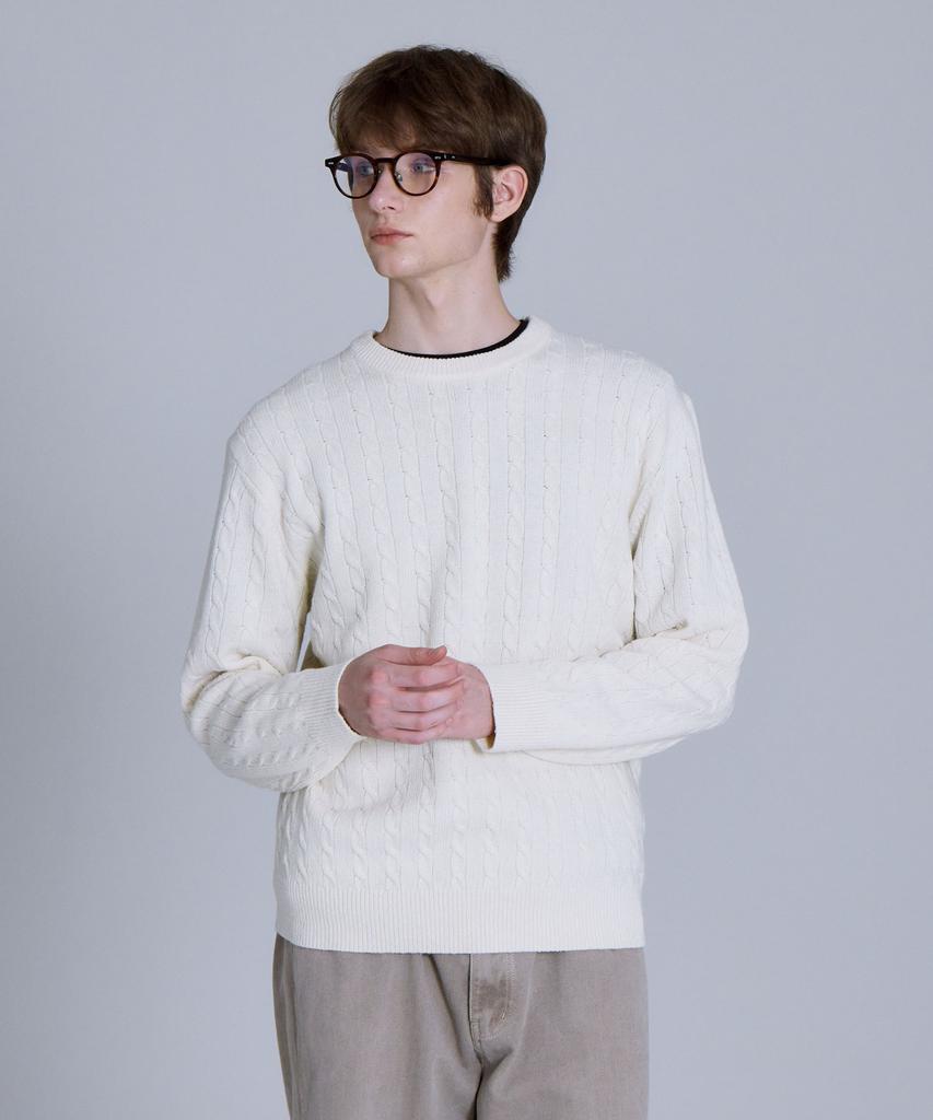 BASIC HOUSE Cable Round Neck Knit Oatmeal Lykt7101