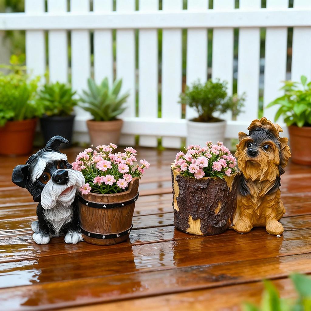 Cute Dog Resin Flower Pot Puppy Garden Statue with Flower Pot Bucket flowerpot Plant Pots Indoor for Desktop Windowsill