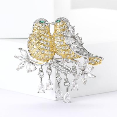 High-Grade Light Luxury Copper Zircon Than Wing Magpie Brooch Elegant Temperament Women'S Clothing Corsage Jewelry Pin