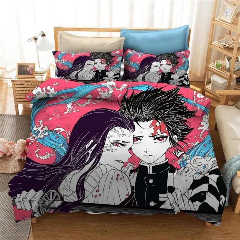 Anime Demon Slayer Duvet Cover Pillowcase 3D Printed Bedding Set Double Twin Full Queen King Adult Kids Bedclothes Quilt Cover