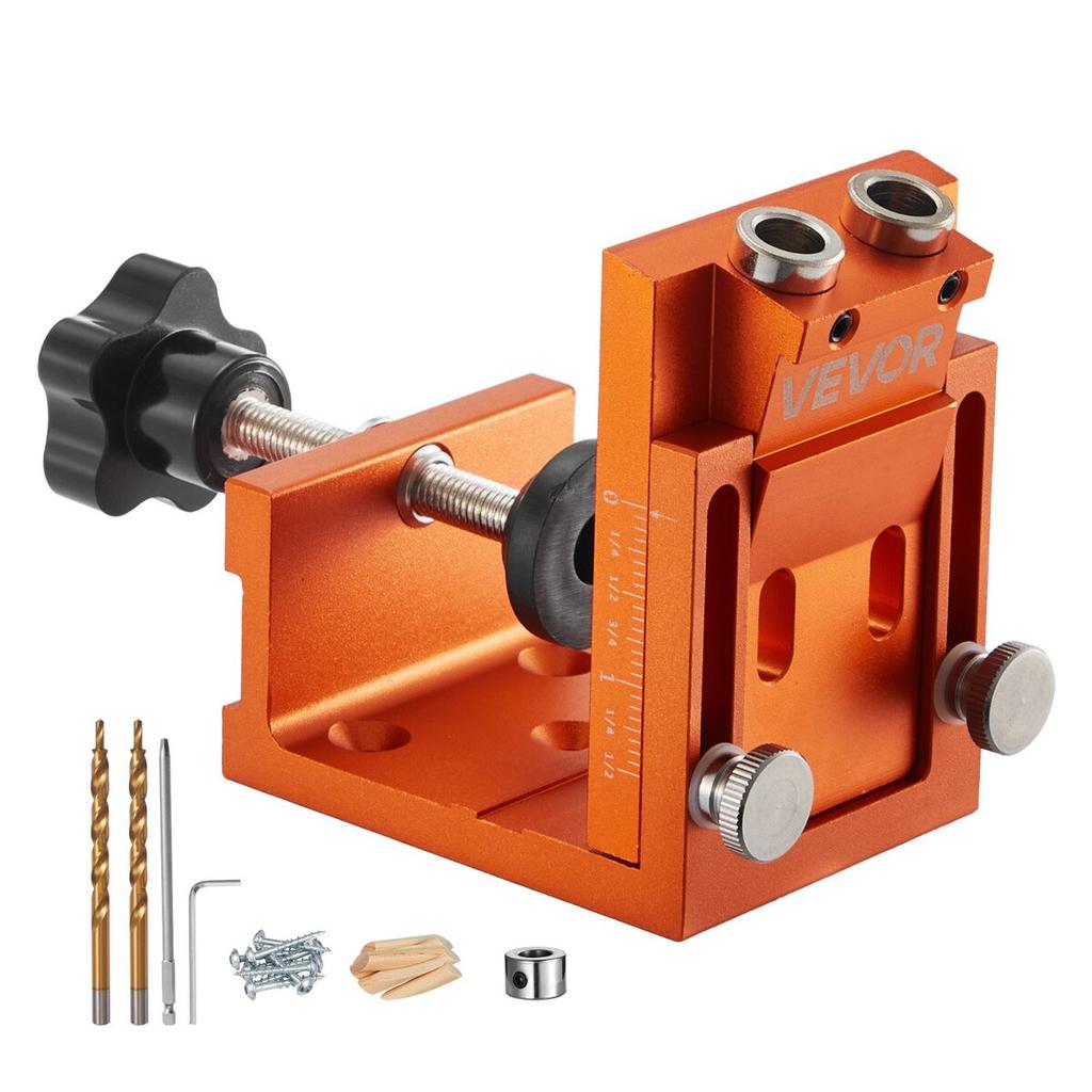 Pocket Hole Jig Kit, 12 Mm To 48 Mm Adjustable, Jig Pocket Hole System with Step Drill, Hex Wrench, Drill Stop Ring, Square Drive Bit, Plugs and