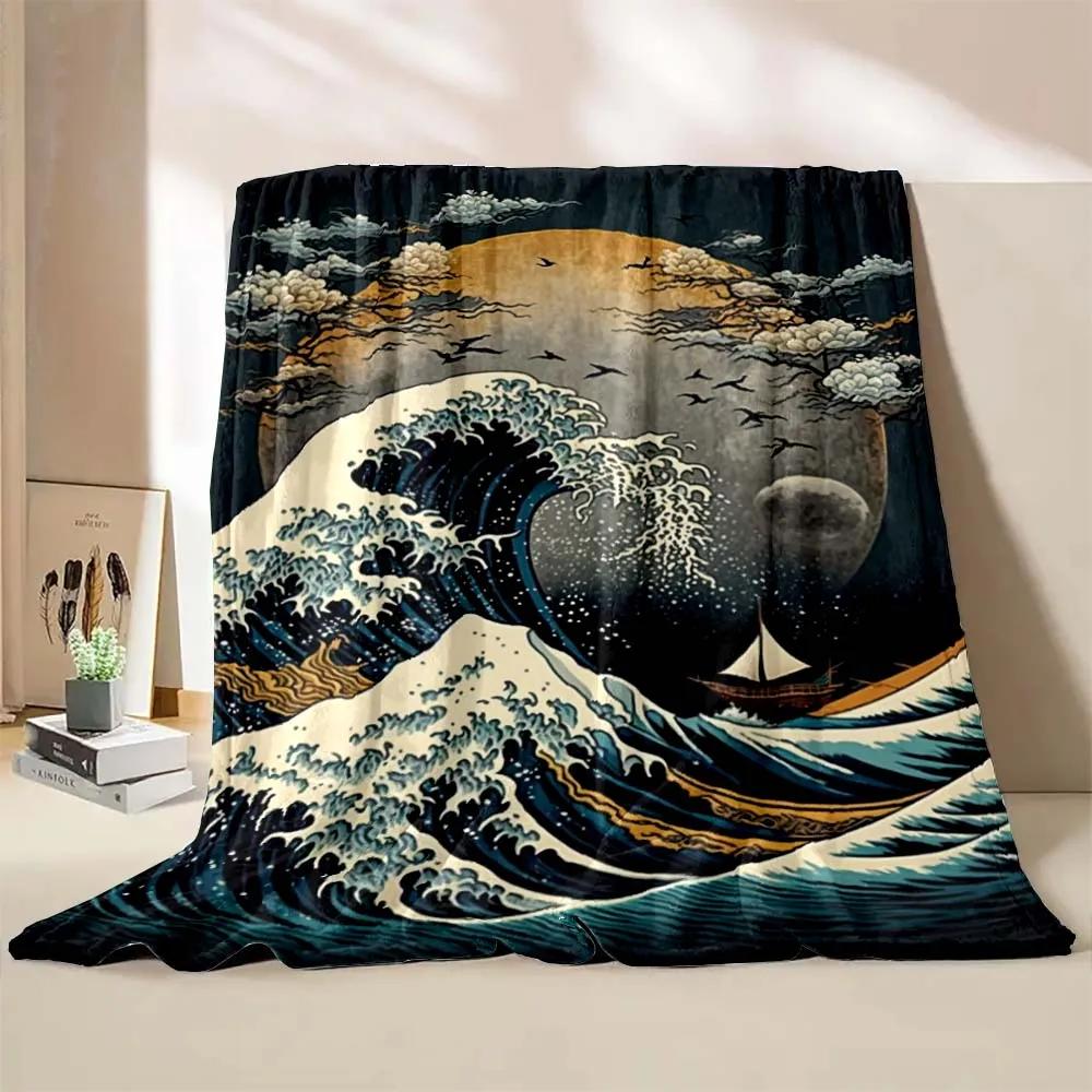 Japan Art The Wave off Kanagawa Printed Blanket Warm Soft and Comfortable Home Travel Blanket Kids Sofa Bedding Cover Blanket
