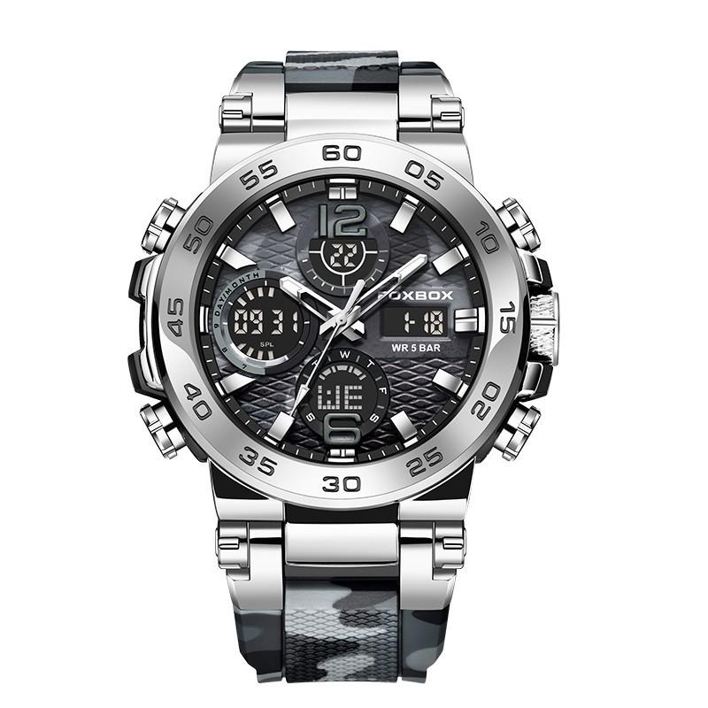 Men's Dual Display Waterproof Silicone Sport Watch with Calendar & Luminous Features