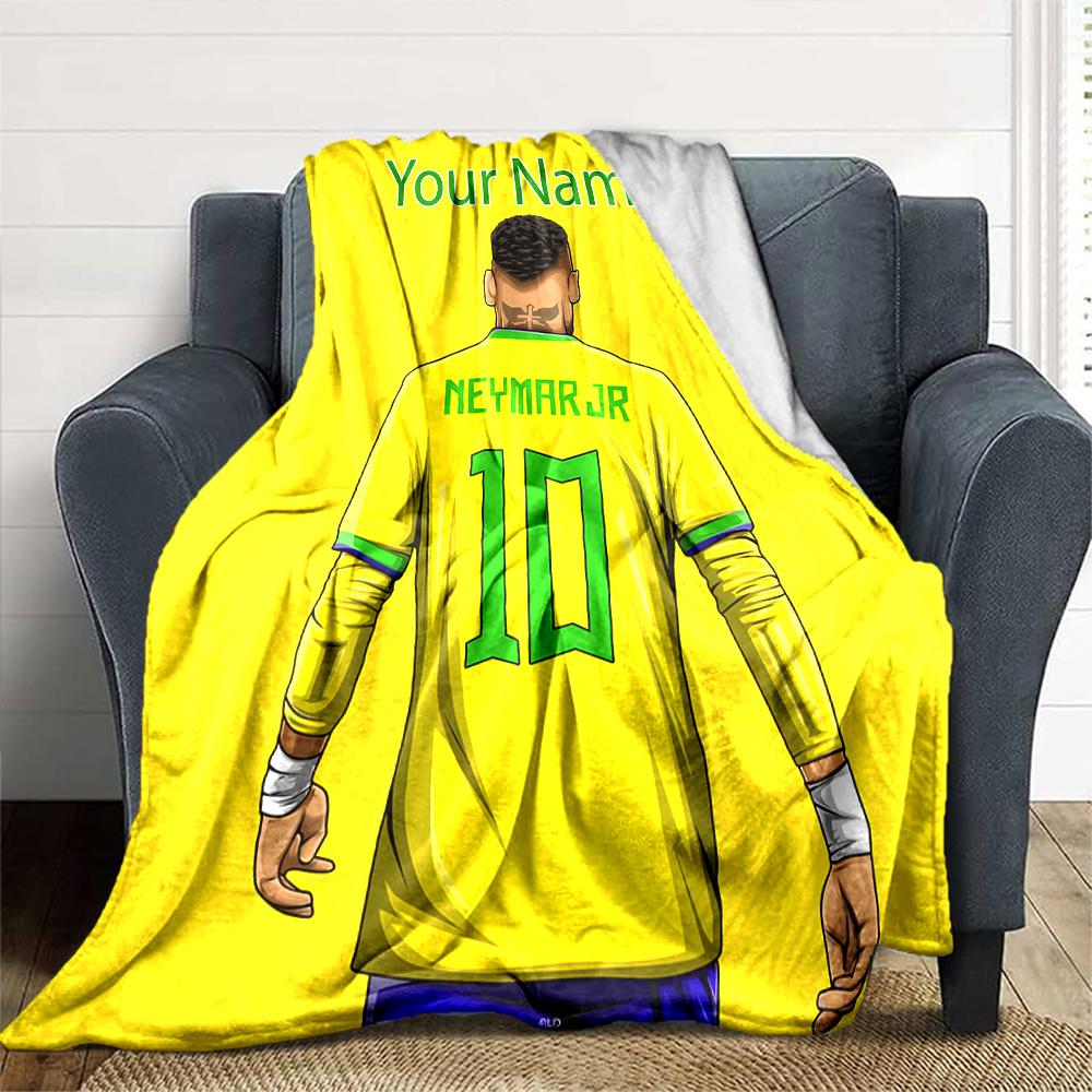 1 Stück Neymar Decke mit individuellem Namen, Geschenk, für Männer und Frauen, Weiche Decke, Gut für Schlafsofa Couch Reisen, Leichte Flanelldecke
