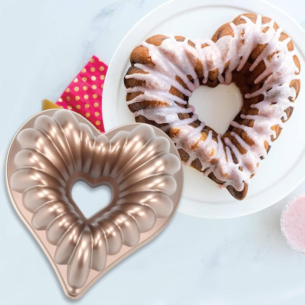 Heart Cake Pan, Aluminium Heart Shape Cake Mold Nonstick Baking Mold Dishwasher Safe 3D Charlotte Cake Pan for Birthday Wedding Christmas, 10 Inch