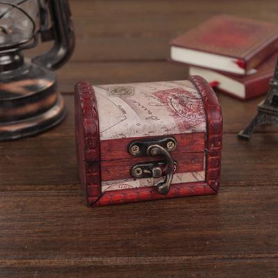 Retro Stamp Style Metal Lock Wooden Jewelry Storage Box Treasure Necklace Case
