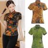 Blusa Elegante de Satén para Mujer Estampado de Flores Camisa Cheongsam Estilo Chino Tradicional Ropa Tang Disfraz de Verano Otoño