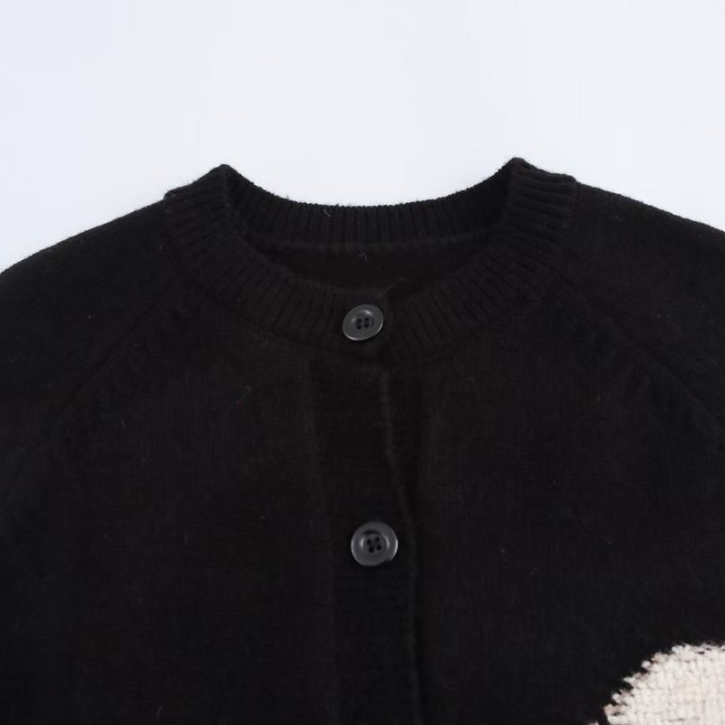 Kaslead New Women clothes Western Style Zoo Stereo Jacquard round Neck Long sleeve Knit cardigan Outerwear