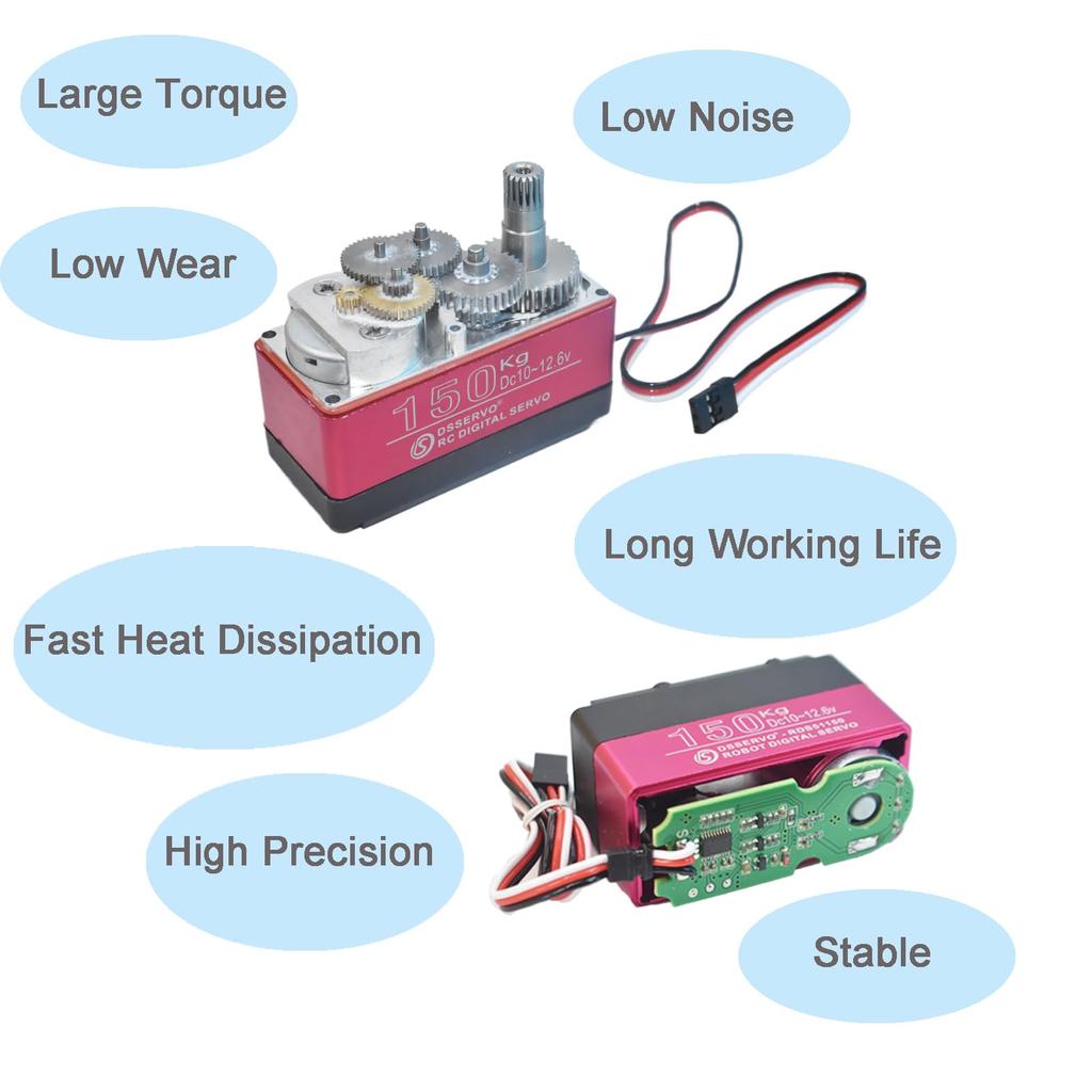 HiRCgo DS51150 150KG Cyfrowy Serwomechanizm RC, Wysokonapięciowy 12V, Wysoki Moment Obrotowy, Pełne Metalowe Koła Zębate Serwomechanizm Kierownicy z Ramieniem Serwo 18T, 270 Stopni, dla 1:5 Skala