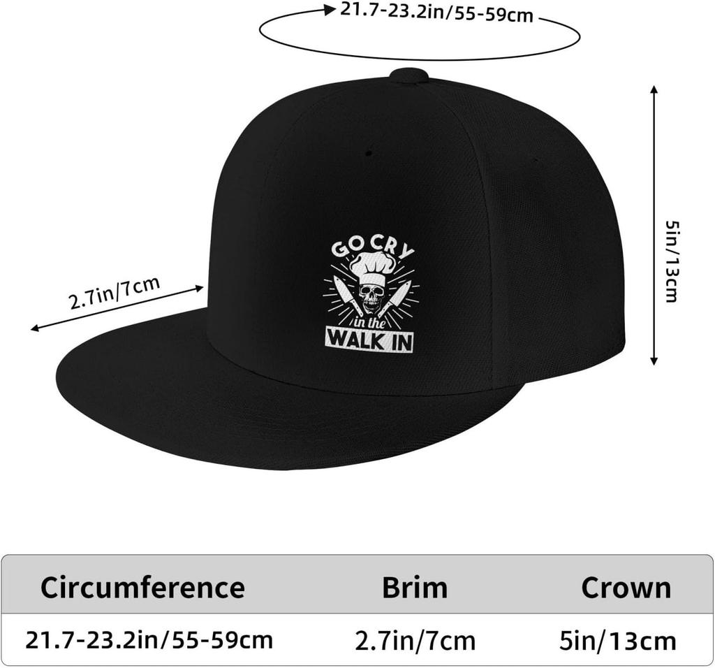 Go Cry in The Walk In Chef Skull Graphic Flat Bill Baseball Cap Adjustable Snapback Hat for Men Women Casual