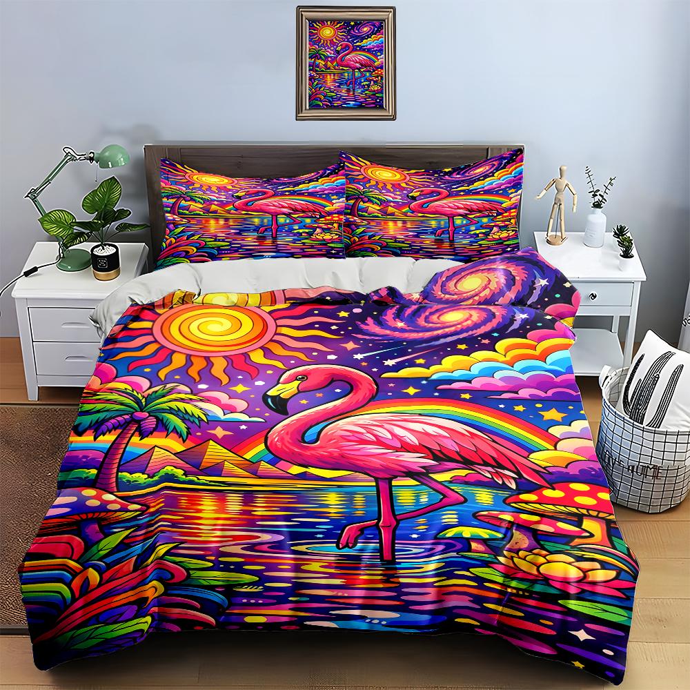 Colorful, Flamingo, Psychedelic. Bedding Duvet Cover Sets Duvet Covers Pillowcases Gifts (1 * Duvet Cover 2 * Pillowcases, Without Duvet Insert)