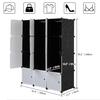 12 Cube Organizer Stackable Plastic Cube Storage Shelves Design Multifunctional Modular Closet Cabinet with Hanging Rod White Doors and Black Panels
