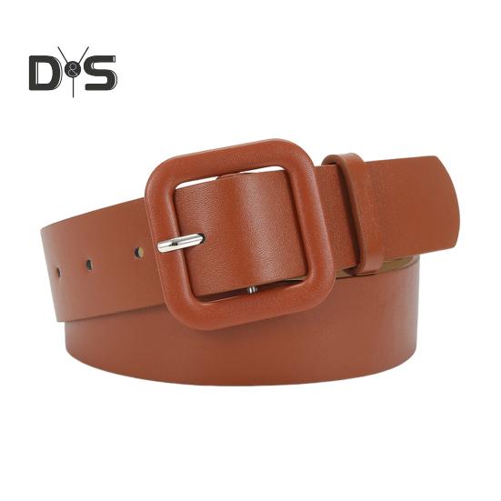 Women Belt Multi Holes Adjustable Length Square Buckle Faux Leather Waistband Jeans Dress Coats Candy Color Belt