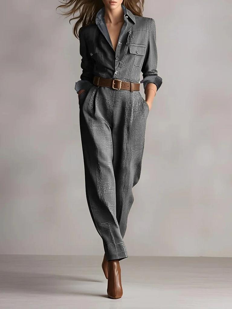 Women's Autumn Classic Vintage Pinstripe Utility Jumpsuit