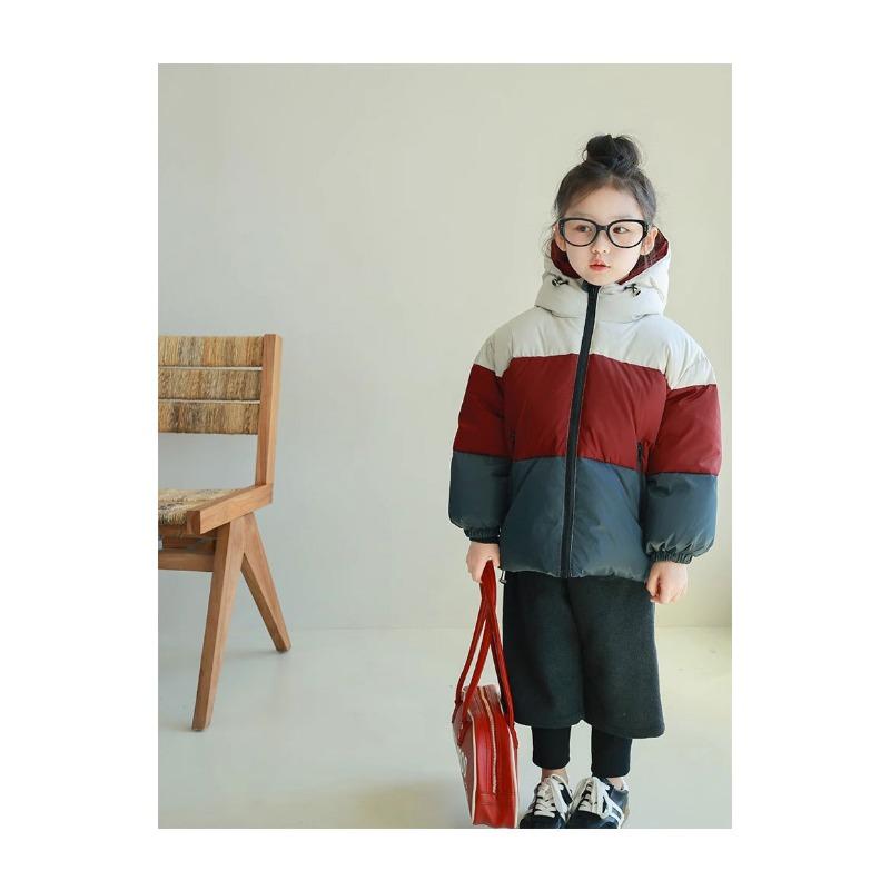 Tri Color Kids Hooded Short Down Jacket Warm Winter Outerwear For Boys And Girls