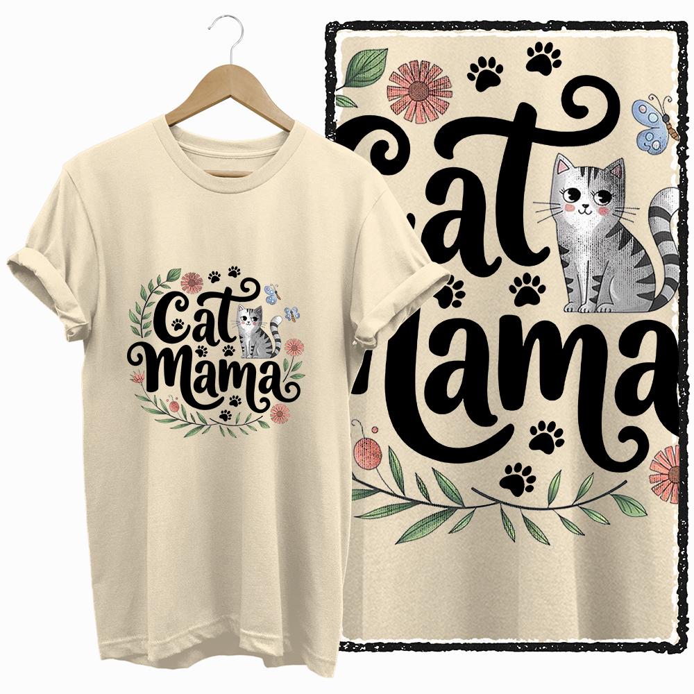 COOLMIND 100% cotton BEIGE cat print exclusive graphic women T shirt big size loose cotton cat lover women tshirt LOVELY cat tee